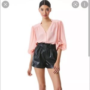 😍 Alice & Olivia Serena Balloon Sleeve 100% Silk Blouse NWT XS 💕
